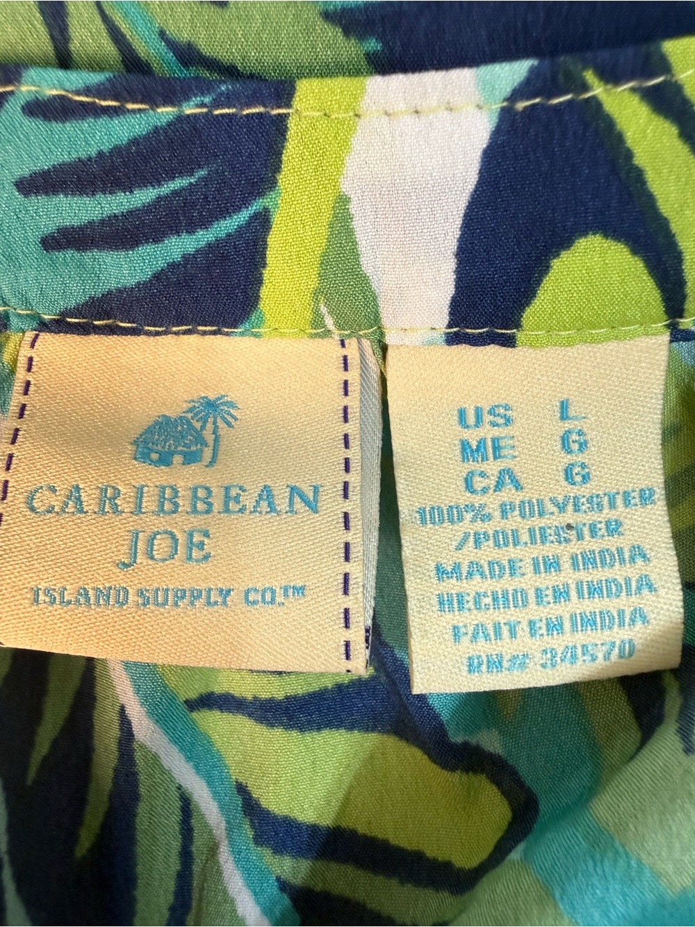 Caribbean Joe Island Supply Co. size Large tropical long-sleeve blouse, - Picture 12 of 12